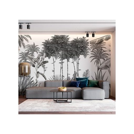 Monochrome    Fekete-fehér dzsungel mintás tapéta