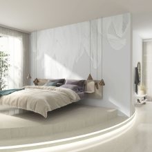 White Cascade    Fehér pálmalevél mintás tapéta