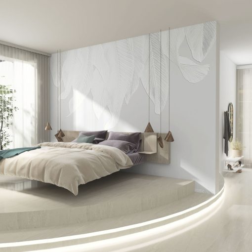 White Cascade    Fehér pálmalevél mintás tapéta