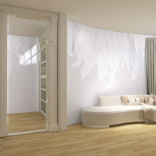 White Cascade    Fehér pálmalevél mintás tapéta