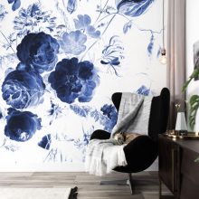 Királyi kék virágok- Kék virágmintás tapéta