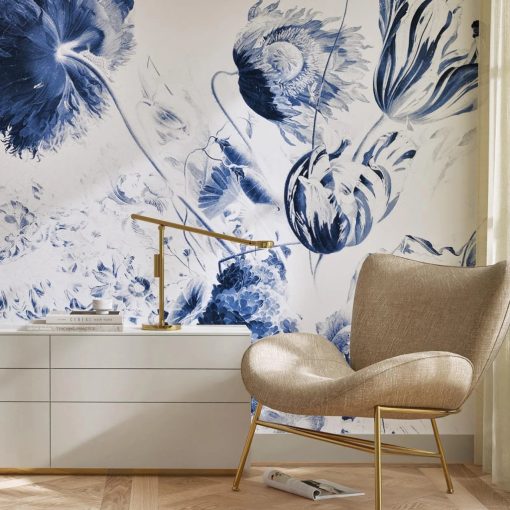 Királyi kék virágok- Kék virágmintás tapéta