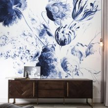 Királyi kék virágok- Kék virágmintás tapéta