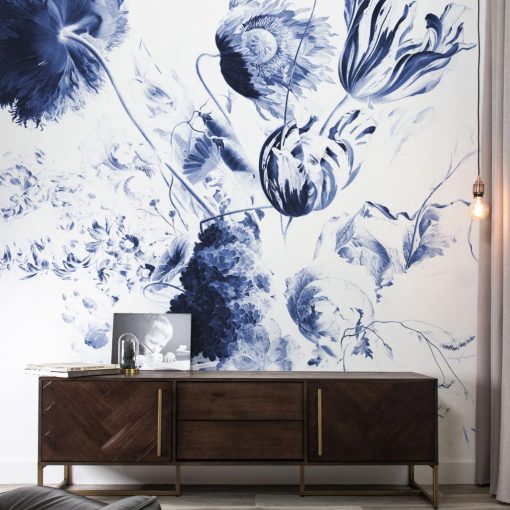 Királyi kék virágok- Kék virágmintás tapéta