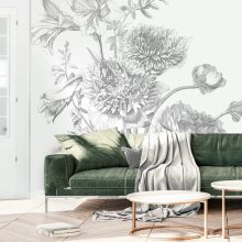 Gravírozott Virágok- Fekete-fehér virágos tapéta