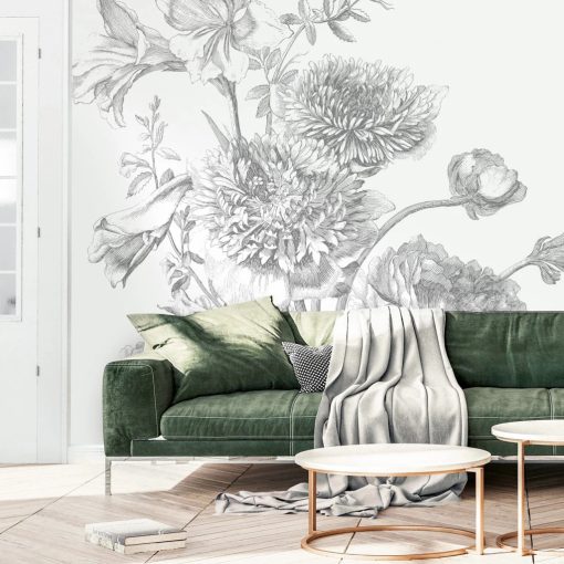 Gravírozott Virágok- Fekete-fehér virágos tapéta