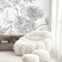 Gravírozott Virágok- Fekete-fehér virágos tapéta