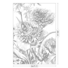 Gravírozott Virágok- Fekete-fehér virágos tapéta
