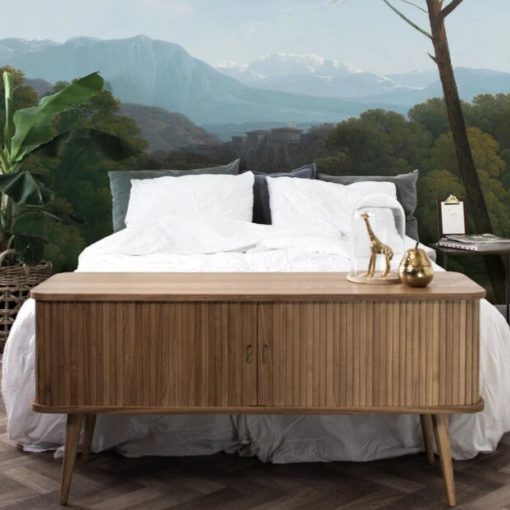 Aranykori tájak-Tájat ábrázoló tapéta fákkal, távoli hegyekkel