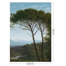 Aranykori tájak-Tájat ábrázoló tapéta fákkal, távoli hegyekkel