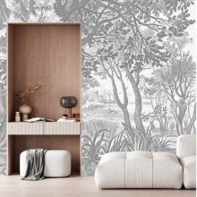 Vésett tájak- Fekete fehér vízparti tájat ábrázoló tapéta