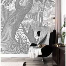 Vésett tájak- Fekete fehér vízparti tájat ábrázoló tapéta