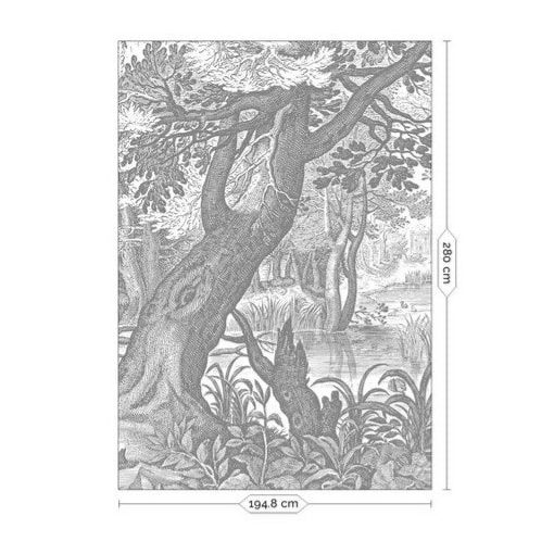 Vésett tájak- Fekete fehér vízparti tájat ábrázoló tapéta