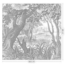 Vésett tájak- Fekete fehér vízparti tájat ábrázoló tapéta