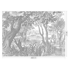 Vésett tájak- Fekete fehér vízparti tájat ábrázoló tapéta