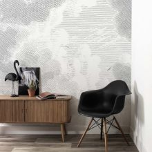 Vésett felhők- Fekete fehér bárányfelhőket ábrázoló tapéta