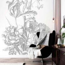 Gravírozott Virágok- Fekete-fehér virágmintás tapéta