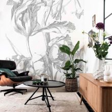 Gravírozott Virágok- Fekete-fehér virágmintás tapéta