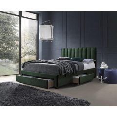 Zöld kárpitos ágykeret ágyneműtartóval, modern ágy, luxus ágy, kényelmes ágy, design ágy