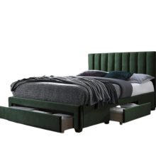 Zöld kárpitos ágykeret ágyneműtartóval, modern ágy, luxus ágy, kényelmes ágy, design ágy