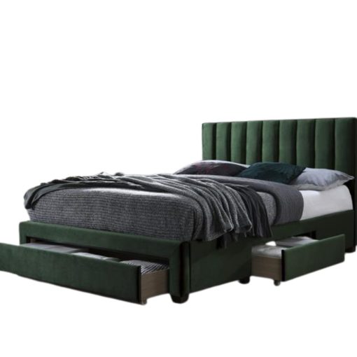 Zöld kárpitos ágykeret ágyneműtartóval, modern ágy, luxus ágy, kényelmes ágy, design ágy